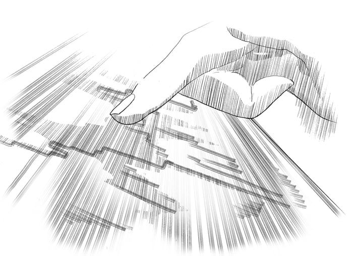 viivapiirros kädestä jossa sormi on koskettamassa tietokoneen näyttöä